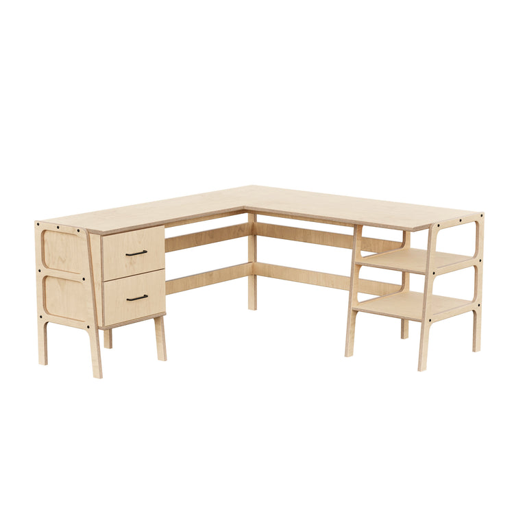 L-Shape Desk 12 with drawers and shelves