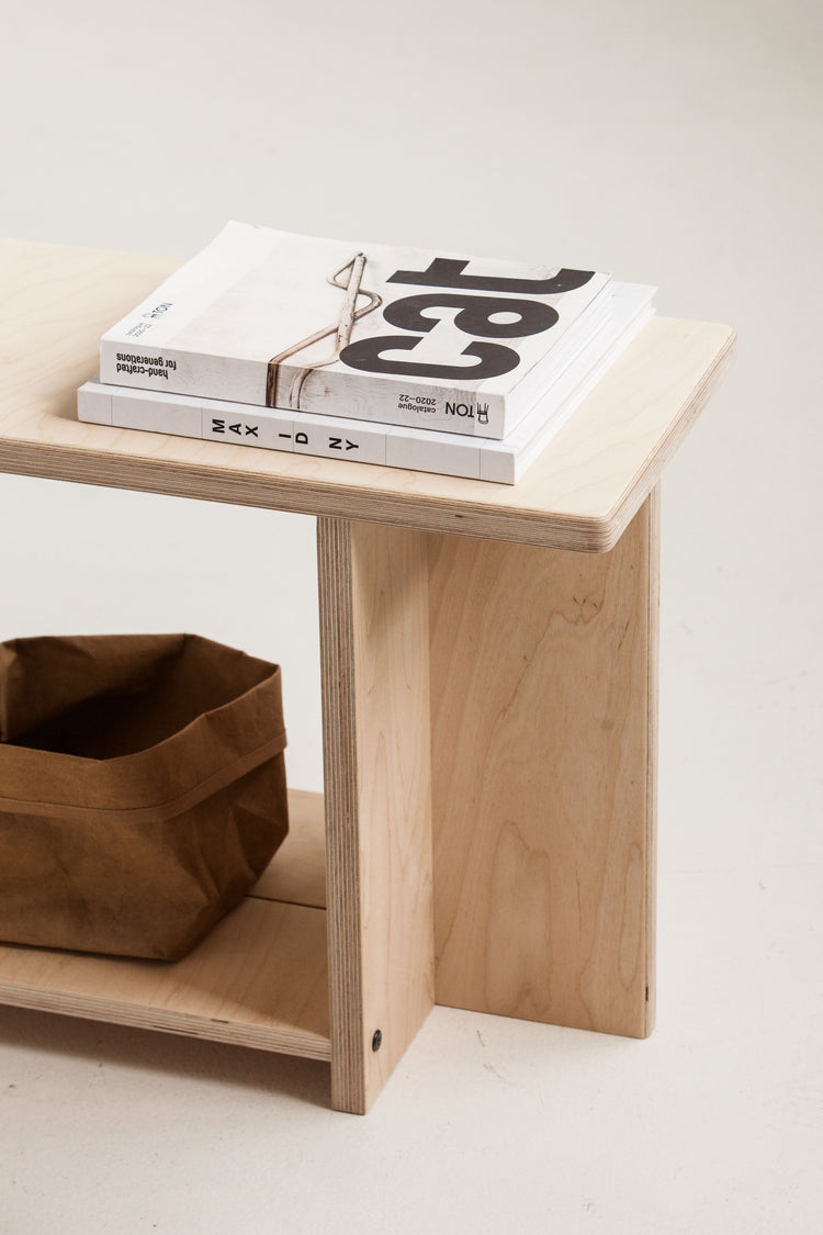 Close-up view of a minimalist Japandi style stool