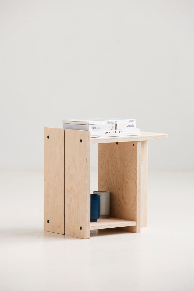 Modern wooden Japandi stool for living room or bedroom