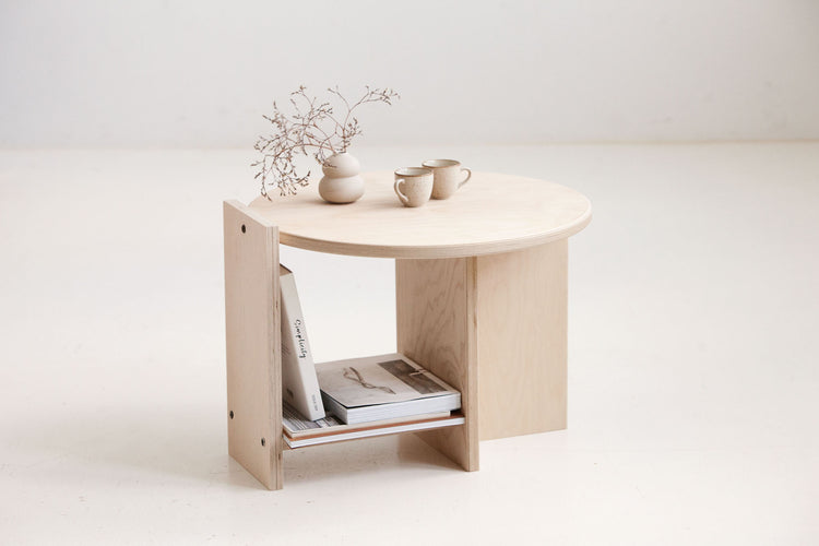 Minimalist round coffee table USA handmade from high-quality birch plywood