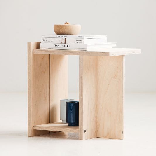 Minimalist Japandi stool made from natural birch plywood