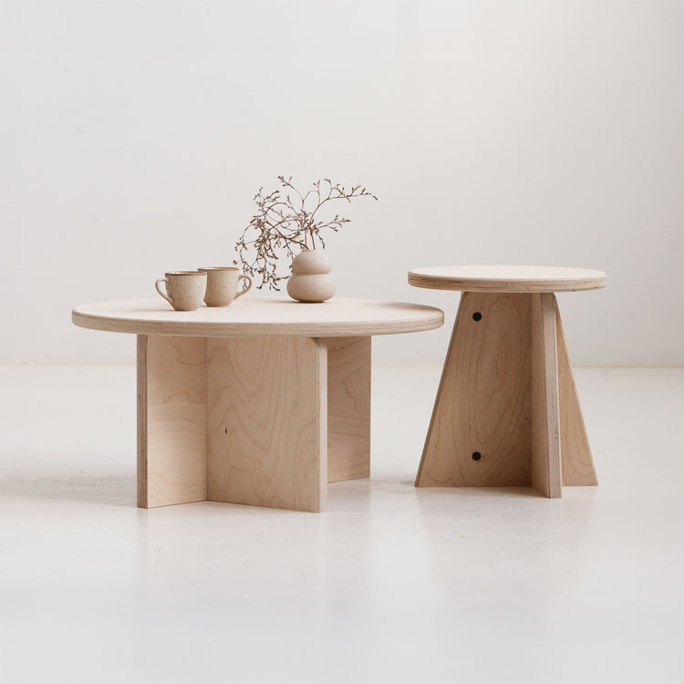 Nesting coffee tables set in eco-friendly birch plywood USA
