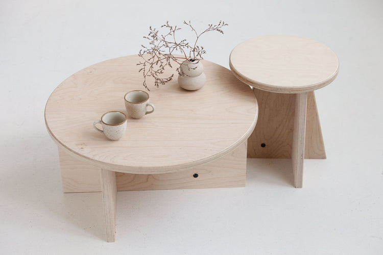 Minimalist nesting tables set eco-friendly plywood USA