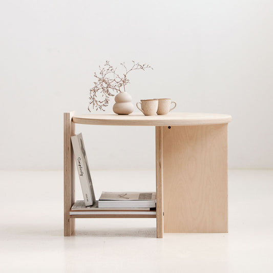 Handmade round coffee table USA made from premium birch plywood with natural oil-wax finish