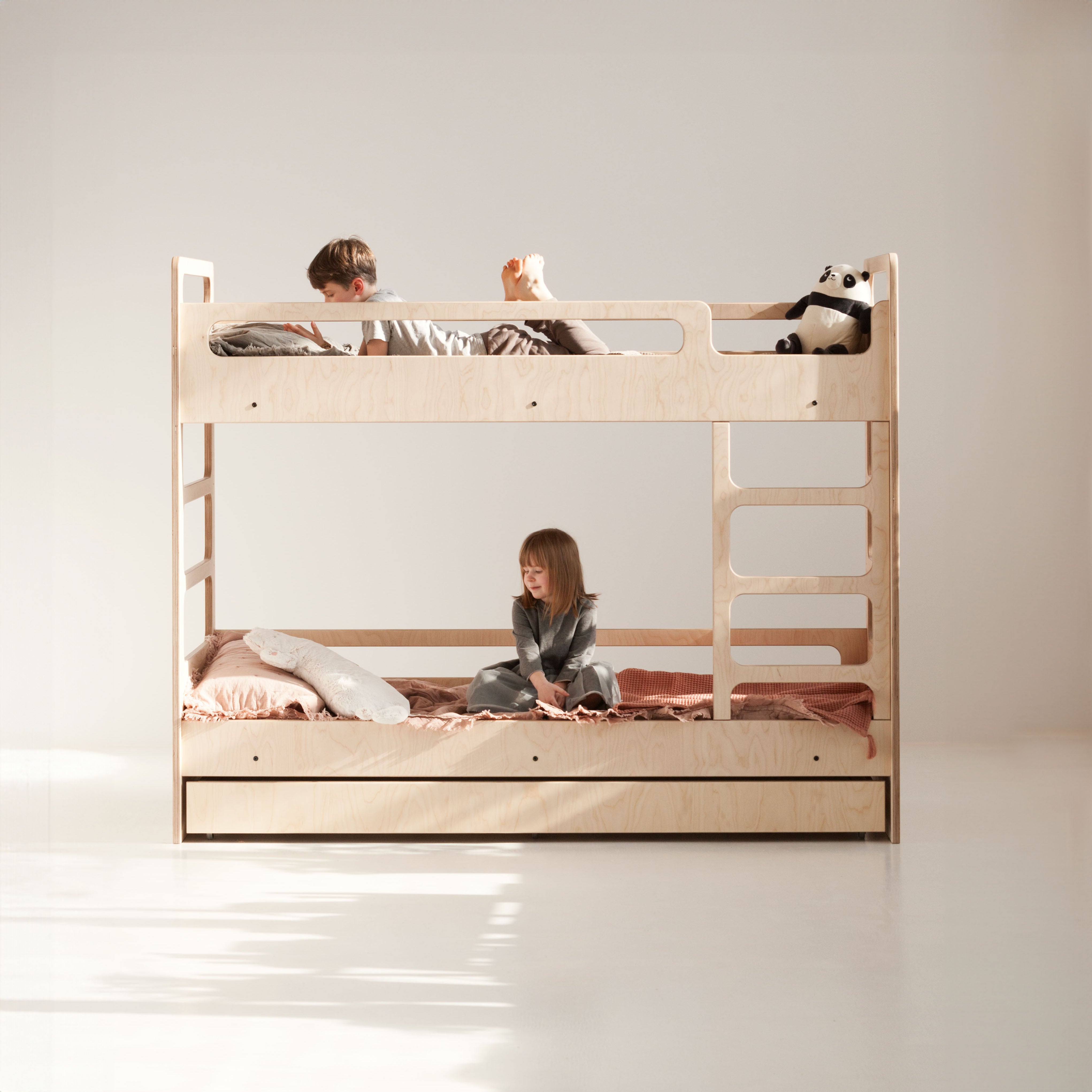 Bunk Bed Mid Century Modern light natural wooden color