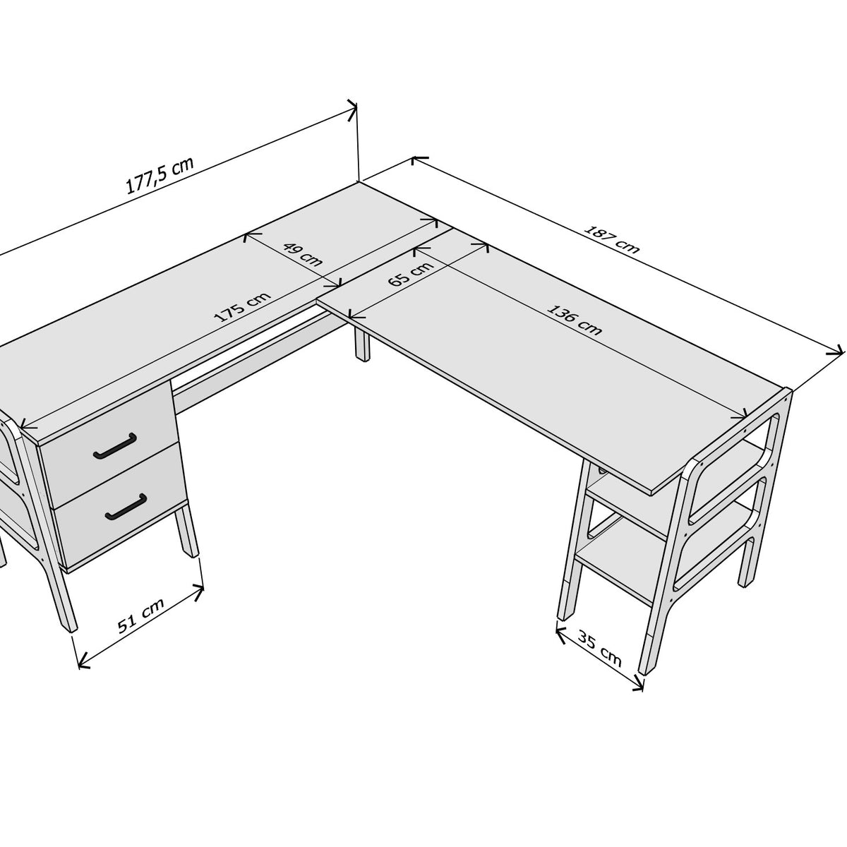 L-Shape Desk 12 with drawers and shelves