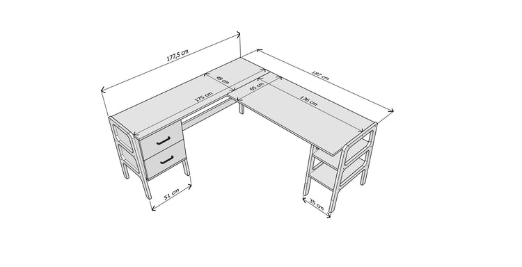 L-Shape Desk 12 with drawers and shelves