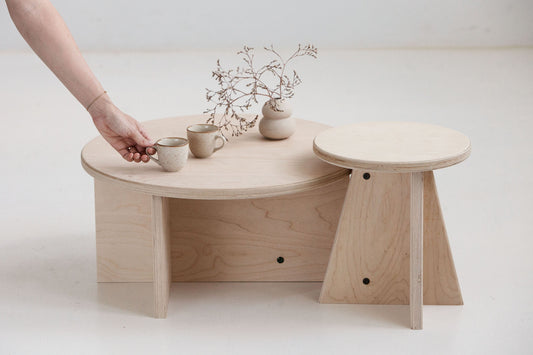 Small bedside table Japandi design handmade in USA from plywood