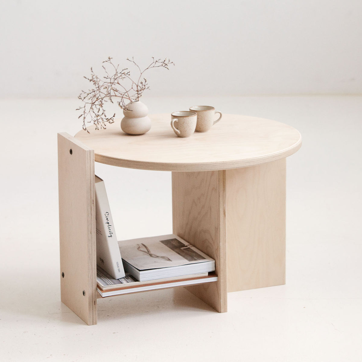 Minimalist round coffee table USA handmade from high-quality birch plywood