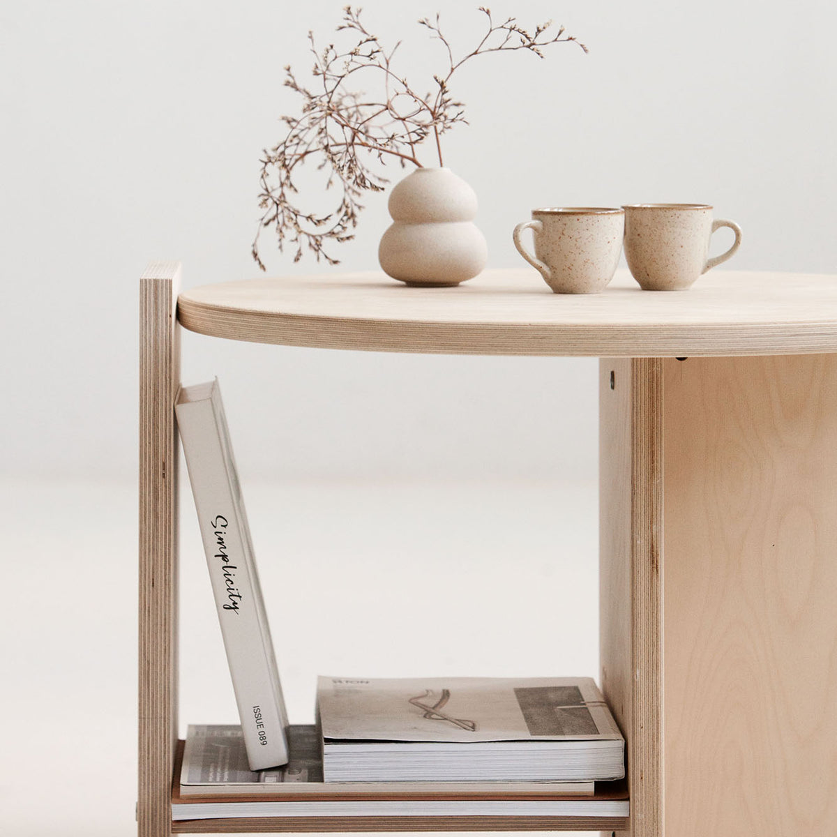Handcrafted plywood coffee table USA with practical lower shelf