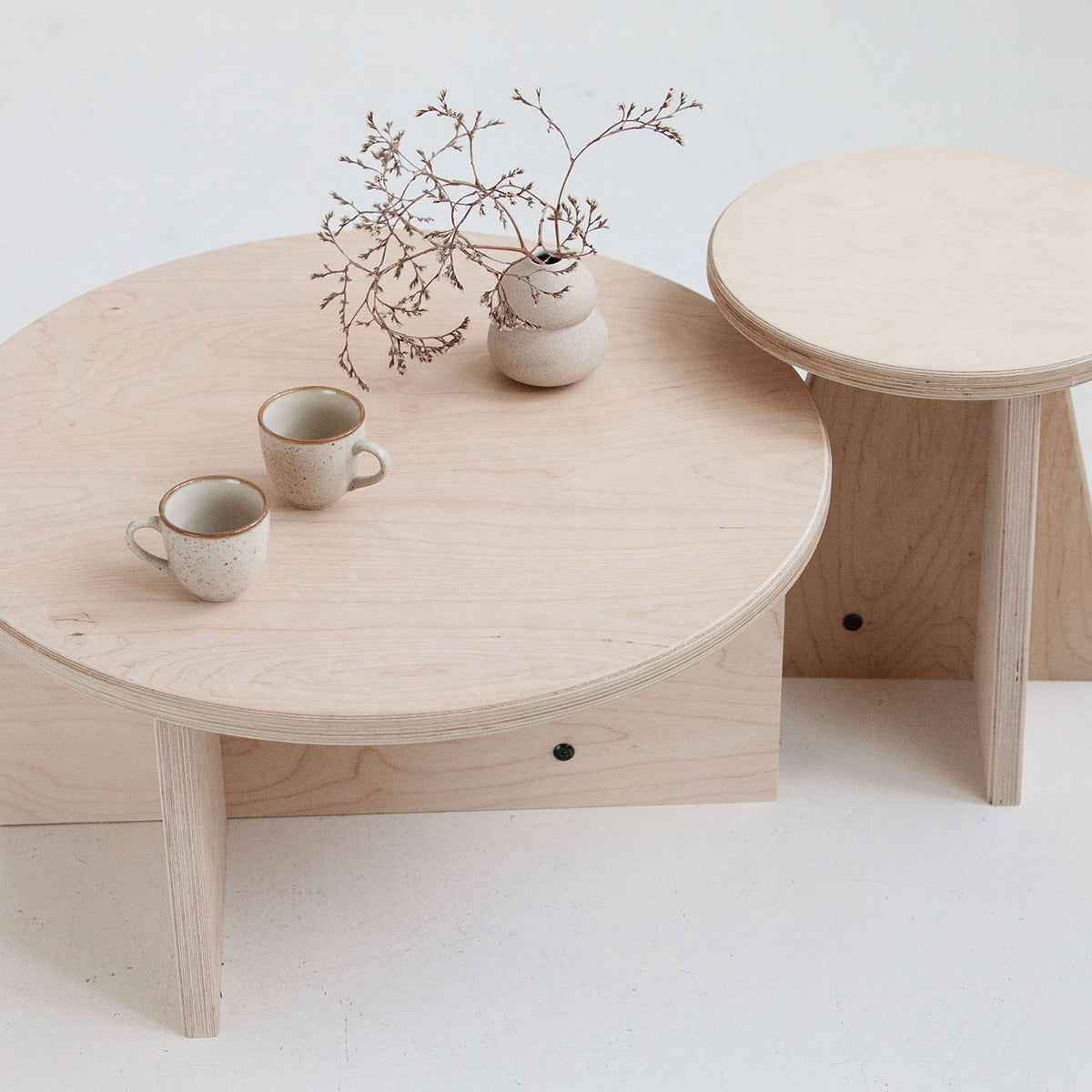 Minimalist nesting tables set eco-friendly plywood USA