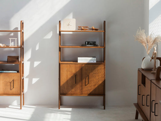 Modern bookcase with drawers deals