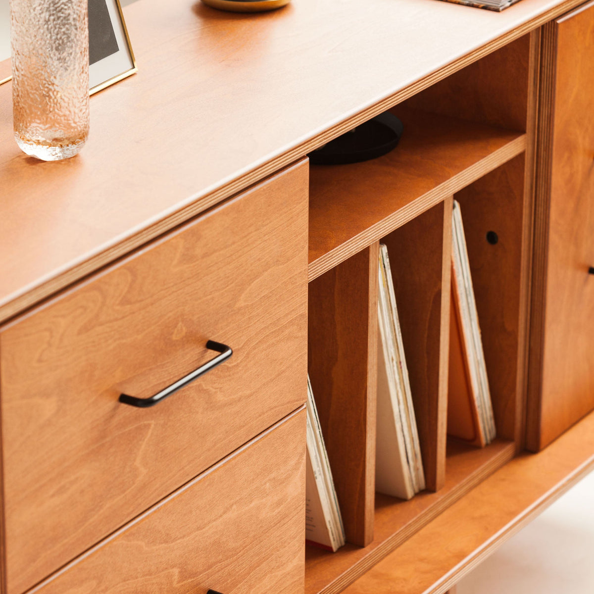 wooden-teak-media-console-with-drawers-and-vinyl-storage
